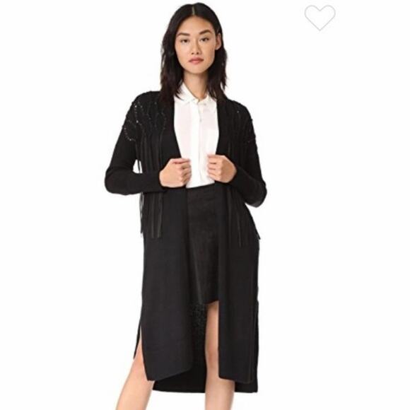RAMY BROOK Julian Suede Fringe Cardigan Sweater Black {SS54} - Picture 1 of 7